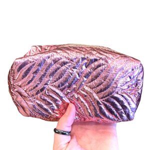 Ulta Beauty Cosmetic Makeup Pouch Metallic Pink Quilted Jewelry Bag New